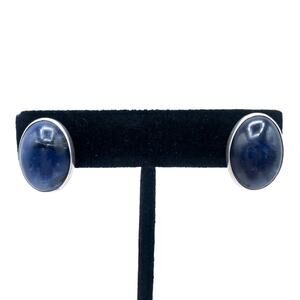 Mexico 925 Sterling Silver Blue Cabochon Screwback Earrings